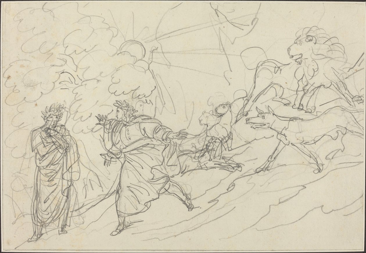 Dante vlucht voor de wilde beesten en ontmoet Virgil door Bartolomeo Pinelli