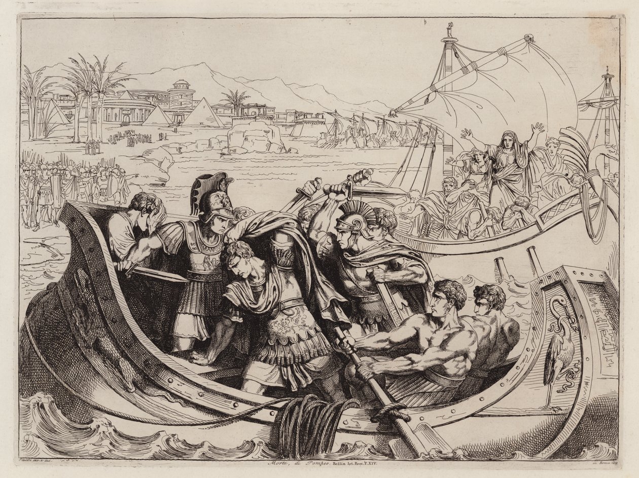Dood van Pompeius, 48 v.Chr. (ets) door Bartolomeo Pinelli