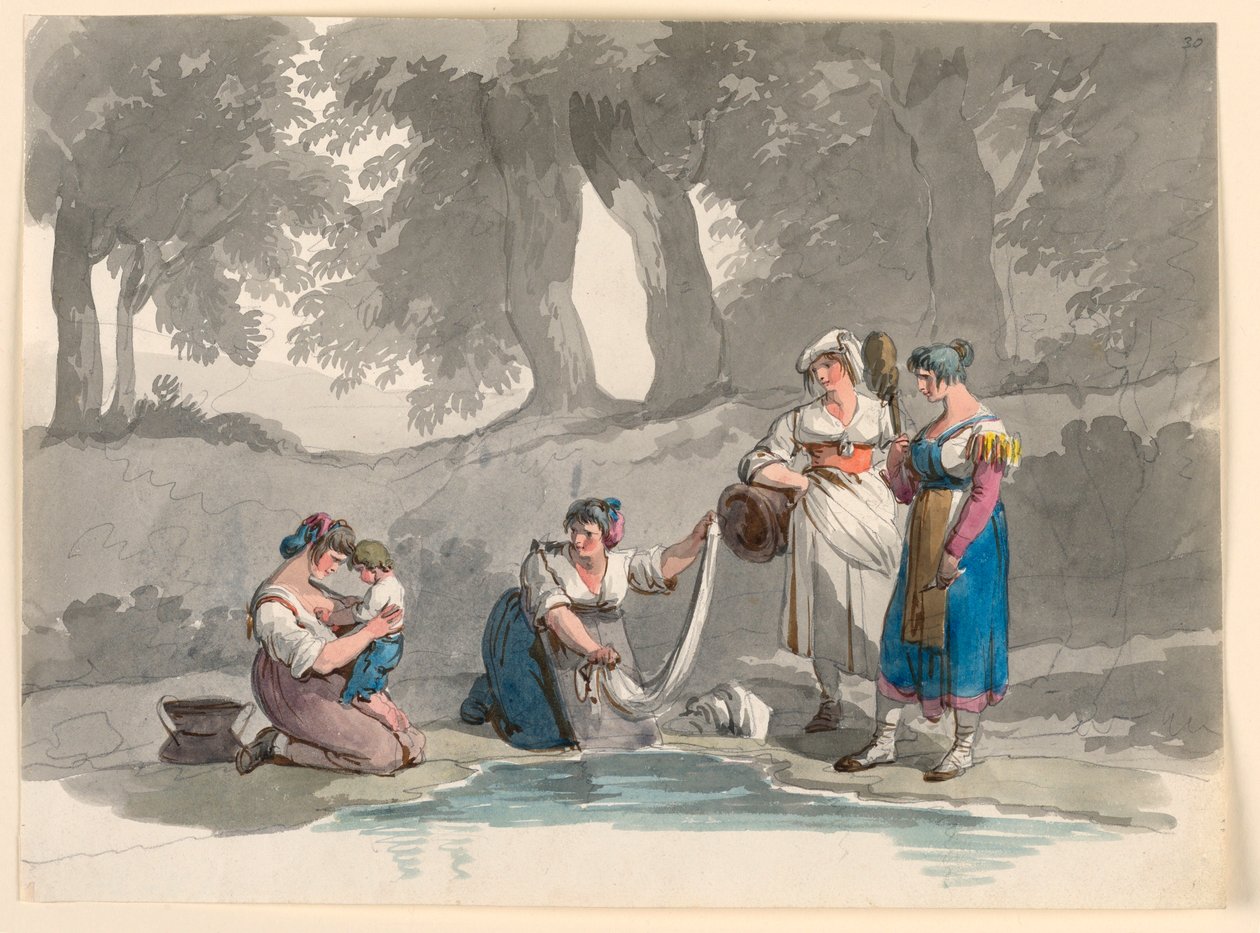 Tekening, Bij een beek in de bergen bij Rome, 1807-08 door Bartolomeo Pinelli