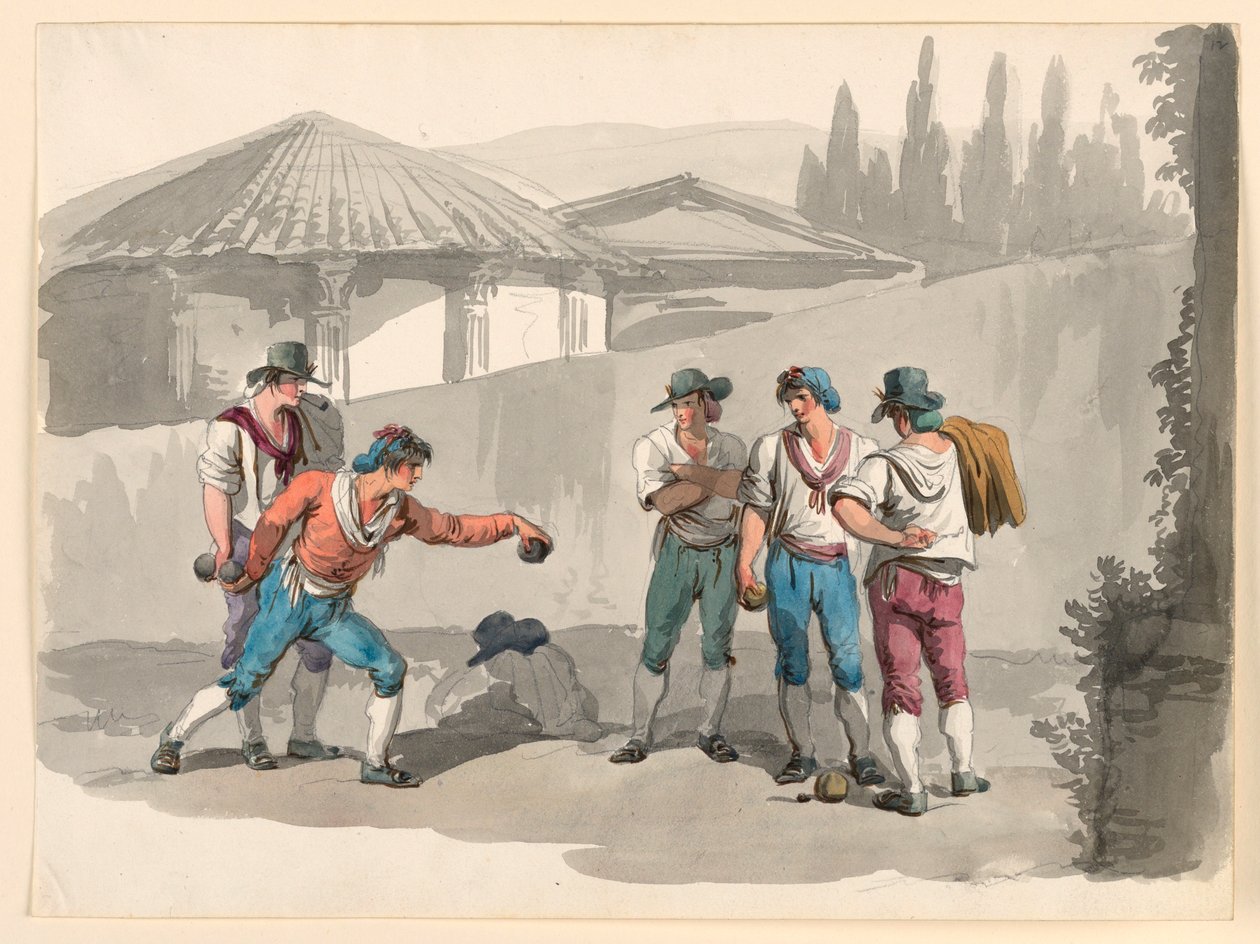 Tekening, Het bocciaspel, 1807-08 door Bartolomeo Pinelli