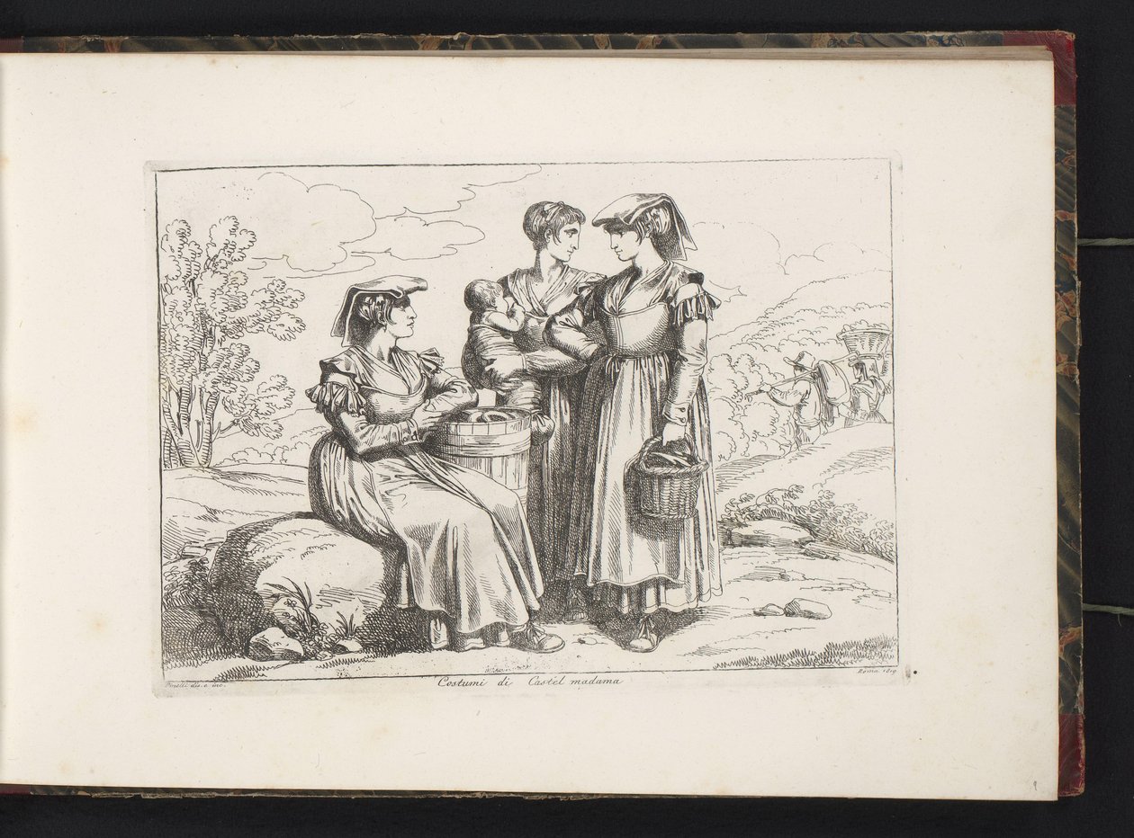 Drie vrouwen en een kind uit Castel Madama door Bartolomeo Pinelli