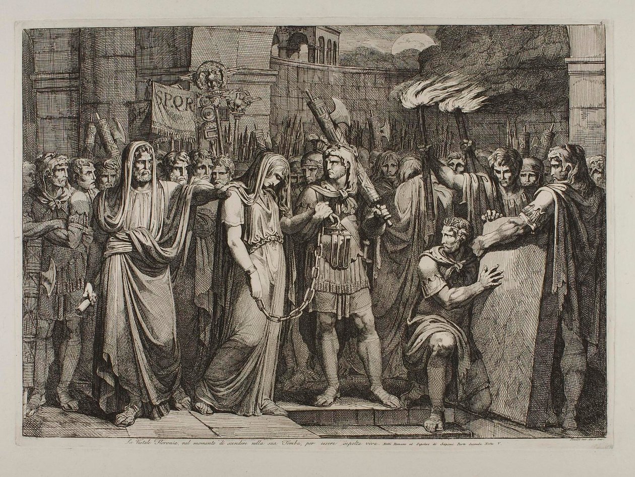 Floronia staat op het punt haar graf binnen te gaan door Bartolomeo Pinelli