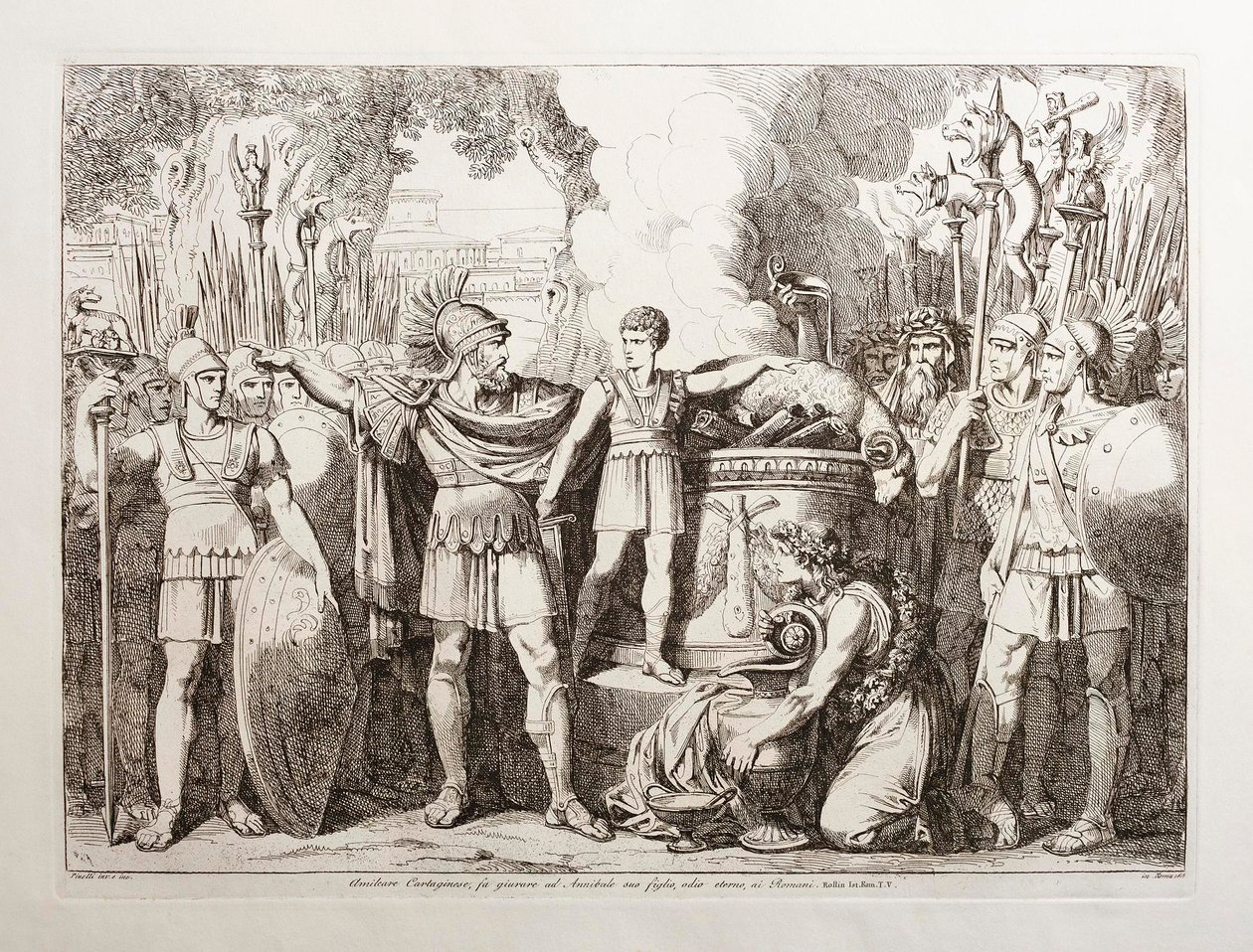 Hamilcar Barca laat zijn zoon Hannibal zweren dat hij de Romeinen voor altijd zal haten door Bartolomeo Pinelli