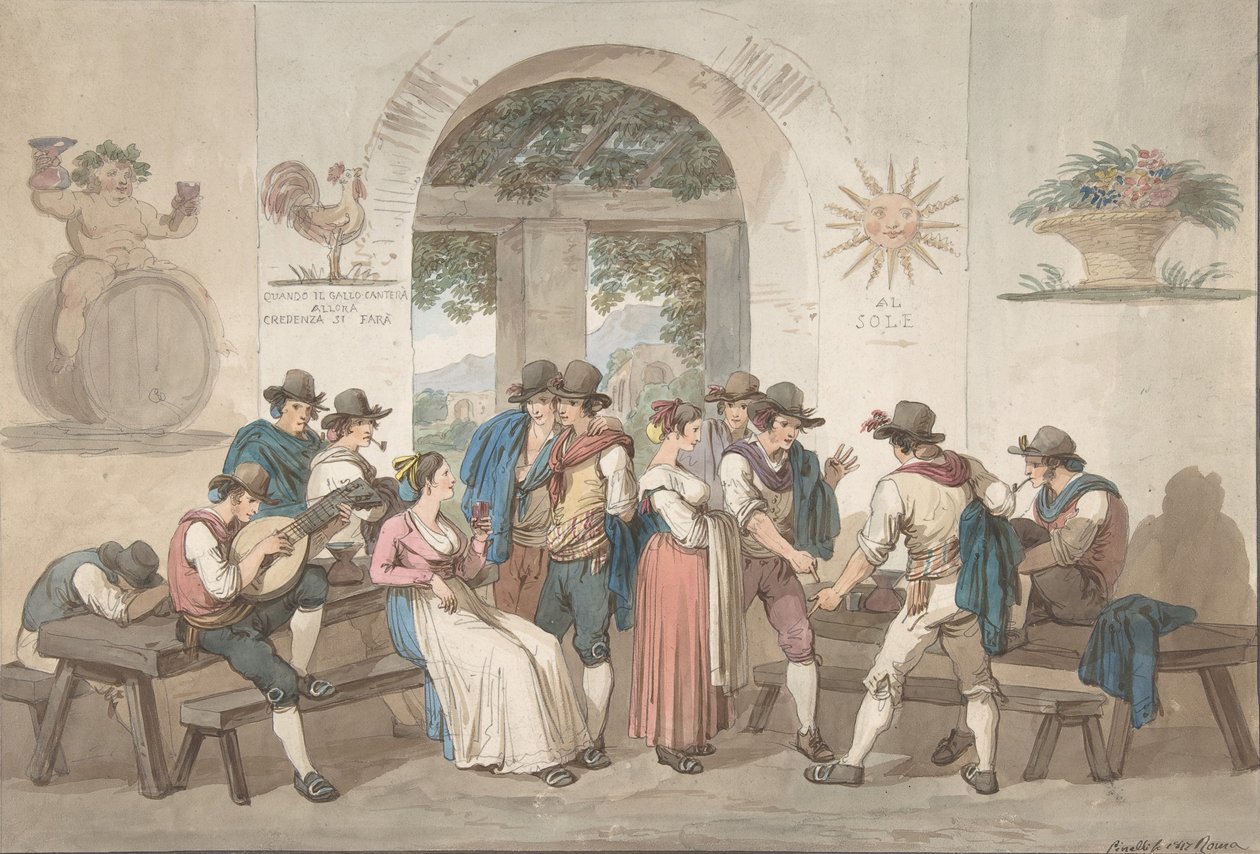 Interieur van een Romeinse herberg, 1817 door Bartolomeo Pinelli