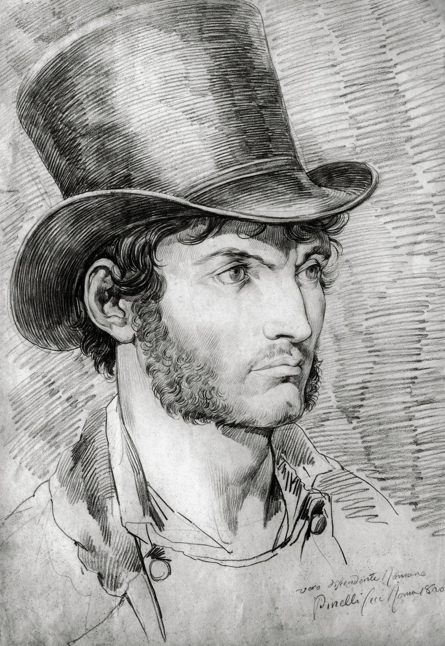Mannelijk portret (Echte Romein), tekening door Bartolomeo Pinelli (1781-1835) door Bartolomeo Pinelli