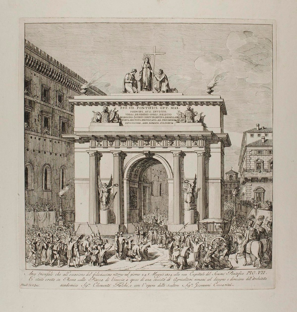 De triomftocht van Pius VII naar Rome op 24 mei 1814 door Bartolomeo Pinelli