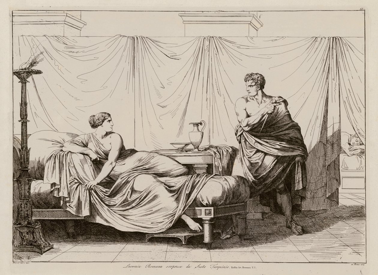 Verkrachting van Lucretia door Sextus Tarquinius (ets) door Bartolomeo Pinelli