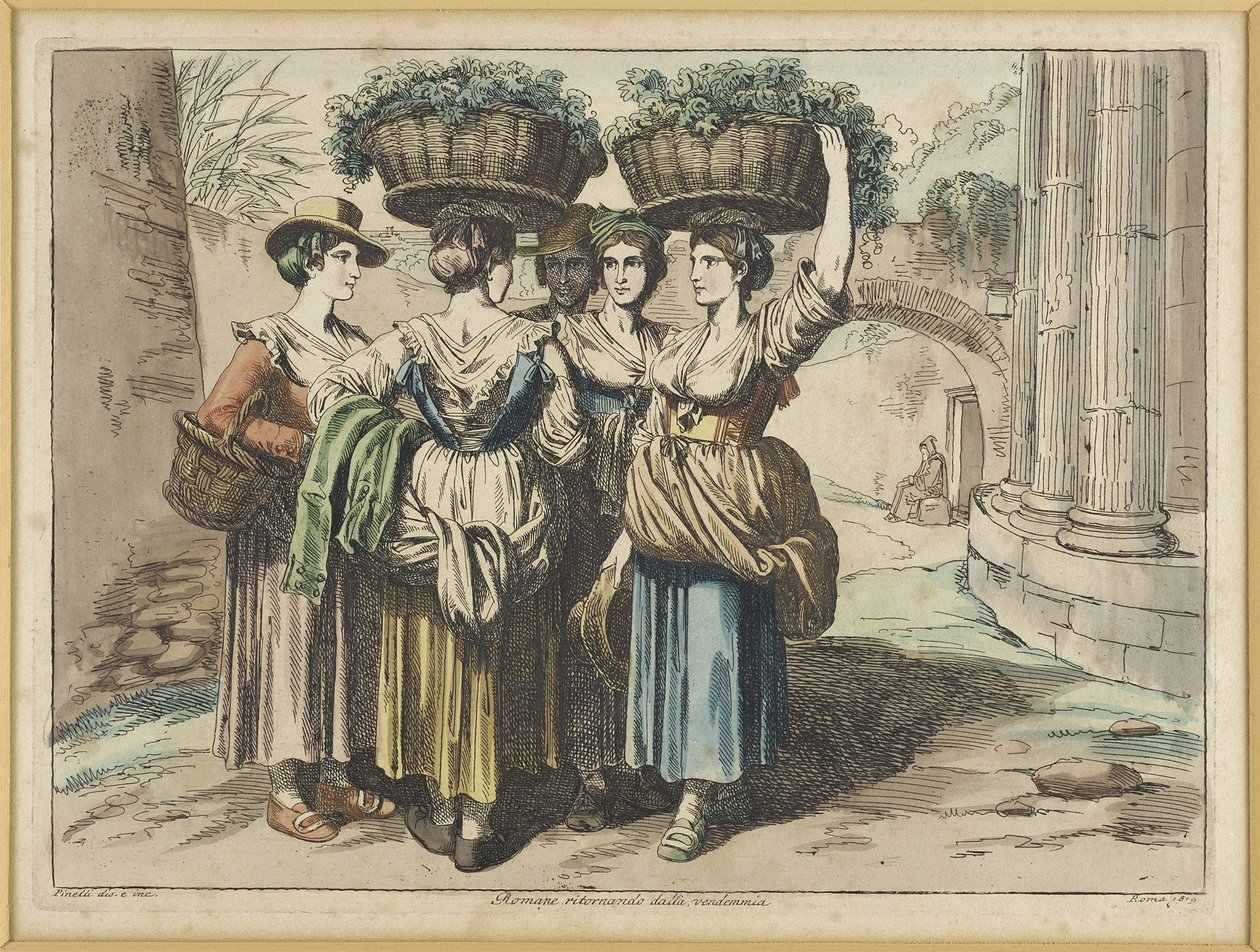 Romeinse vrouwen die terugkeren van de wijnoogst door Bartolomeo Pinelli