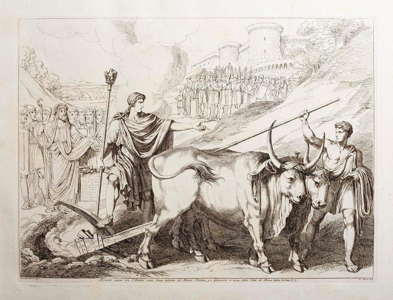 Romulus trekt een lijn rond de Palatijn door Bartolomeo Pinelli