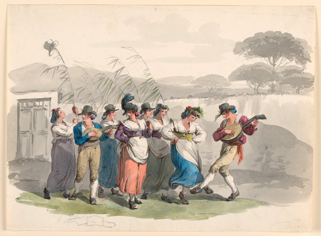 "Saltarello Romano," dansende boeren in de buurt van Rome door Bartolomeo Pinelli