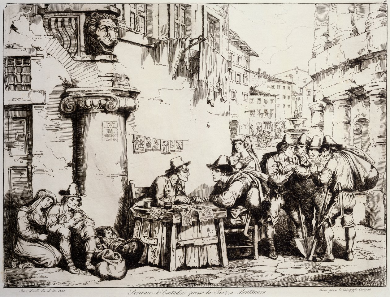 Schrijver op het Montanara-plein in Rome door Bartolomeo Pinelli