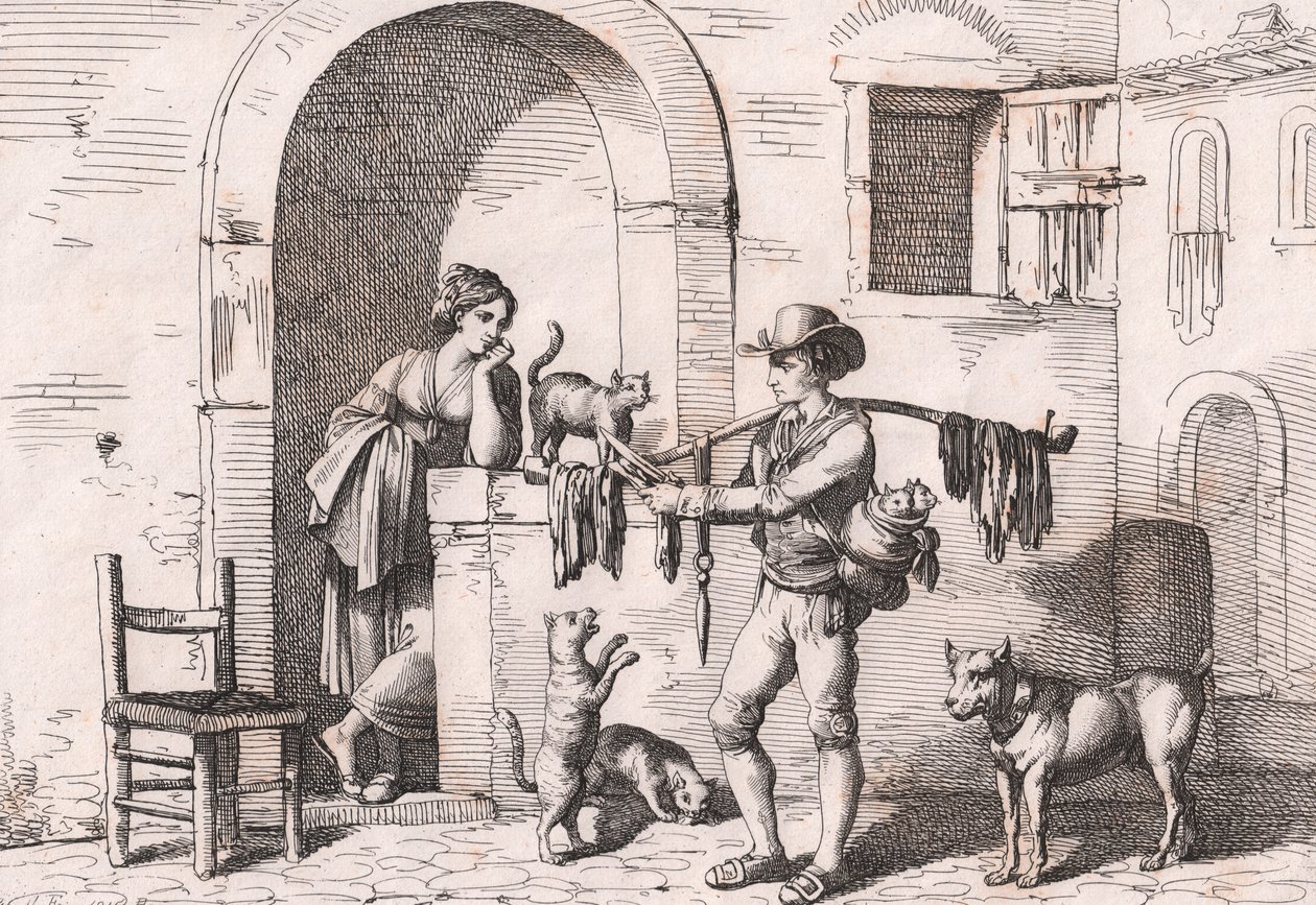 De carnacciaro, straatverkoper van kattenvlees, ets door Bartolomeo Pinelli (Rome) door Bartolomeo Pinelli