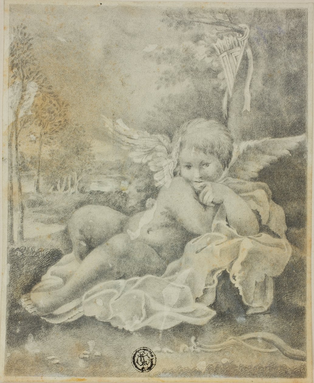Cupido in een landschap door Bartolomeo Schedoni