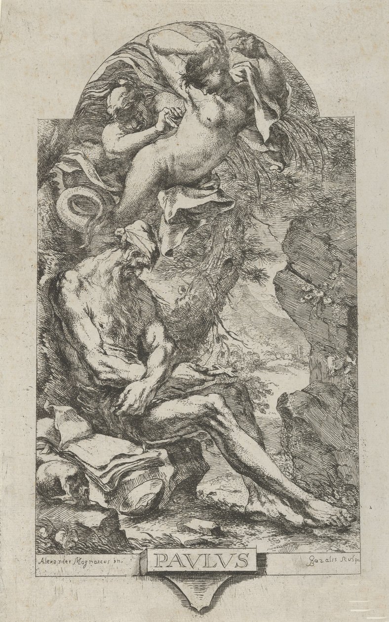 Sint Paulus van Thebe verleid door een demon, naar Magnasco, ca. 1720-30 door Bartolommeo Gazalis