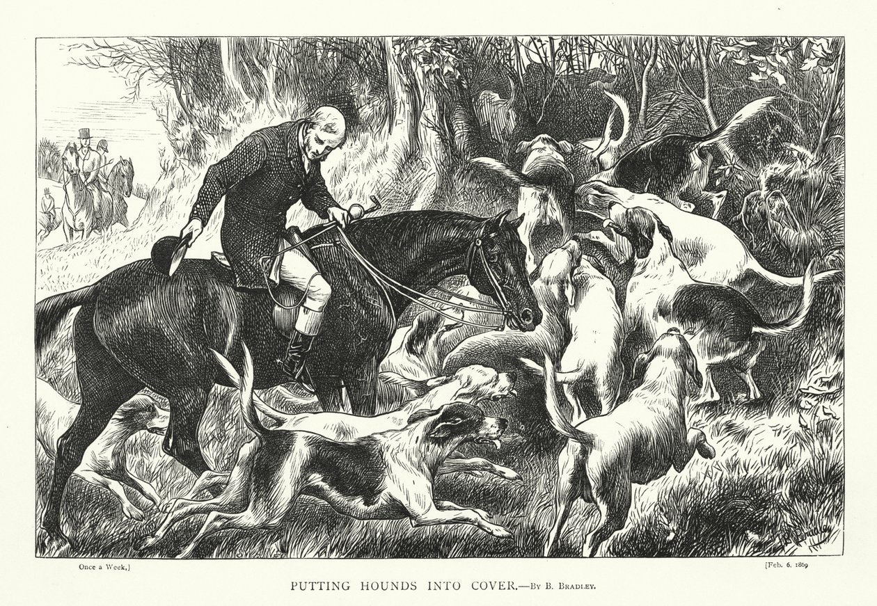 Jachthonden in dekking (gravure) door Basil Bradley