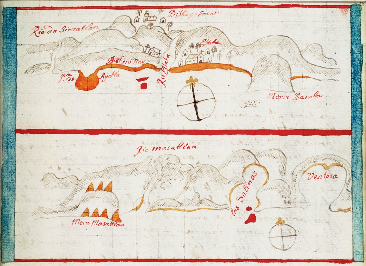 Kaart van Santiago Astata en Bahia Ventosa door Basil Ringrose