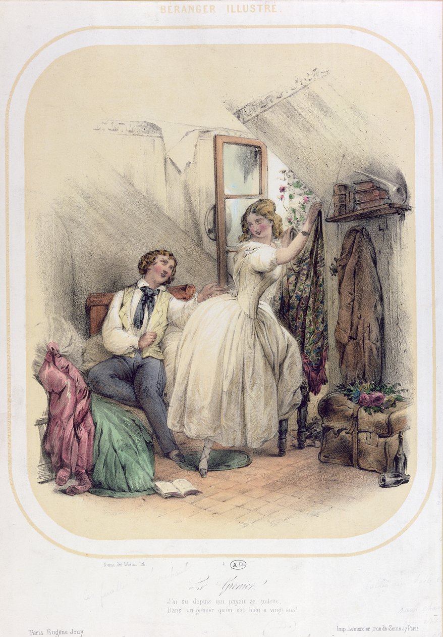 Illustratie voor het lied Le Grenier door Pierre Jean de Beranger (1780-1857) door Bassaget Numa