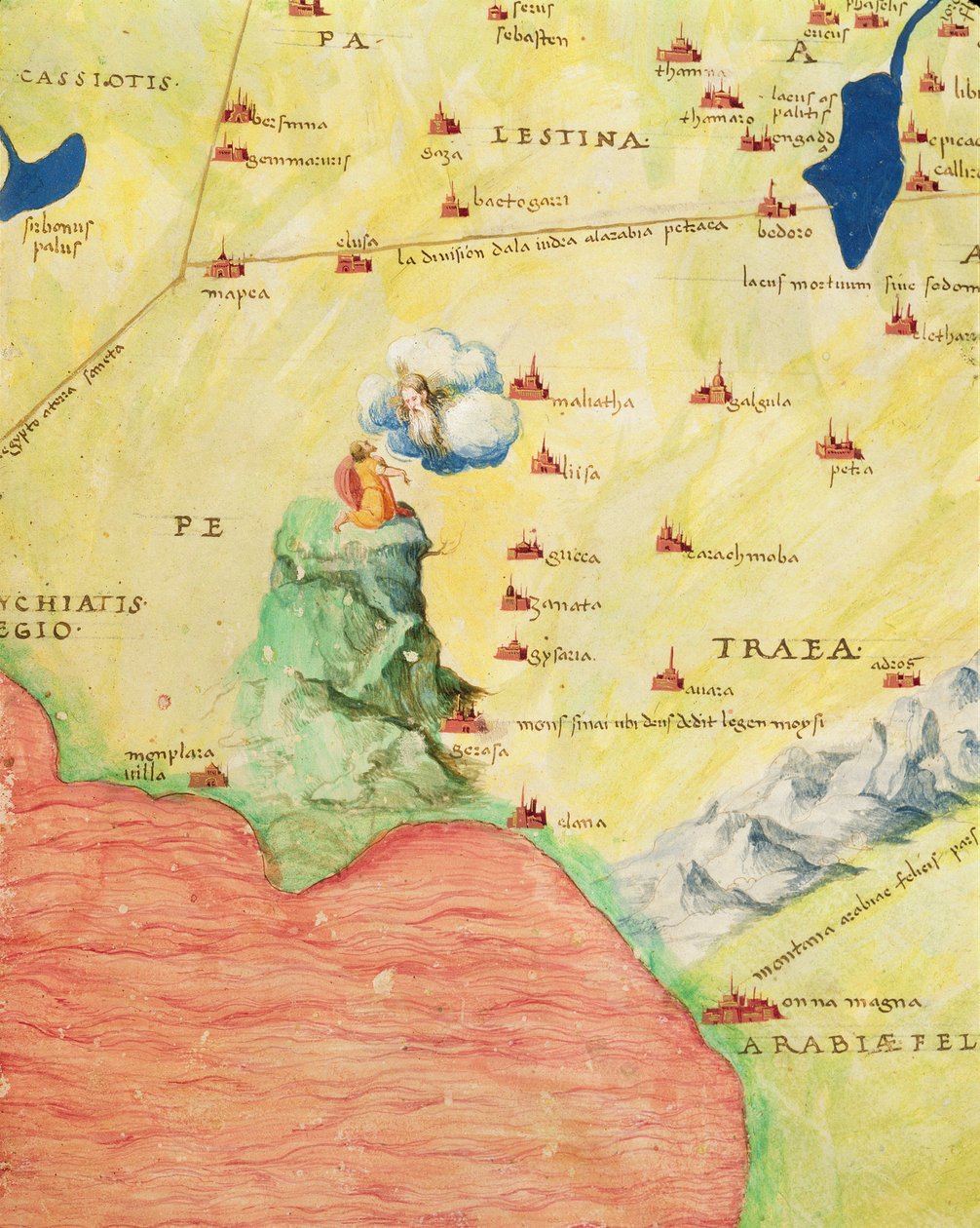 De Sinaïberg en de Rode Zee, uit een Atlas van de Wereld in 33 Kaarten, Venetië, 1 september 1553 (detail) door Battista Agnese