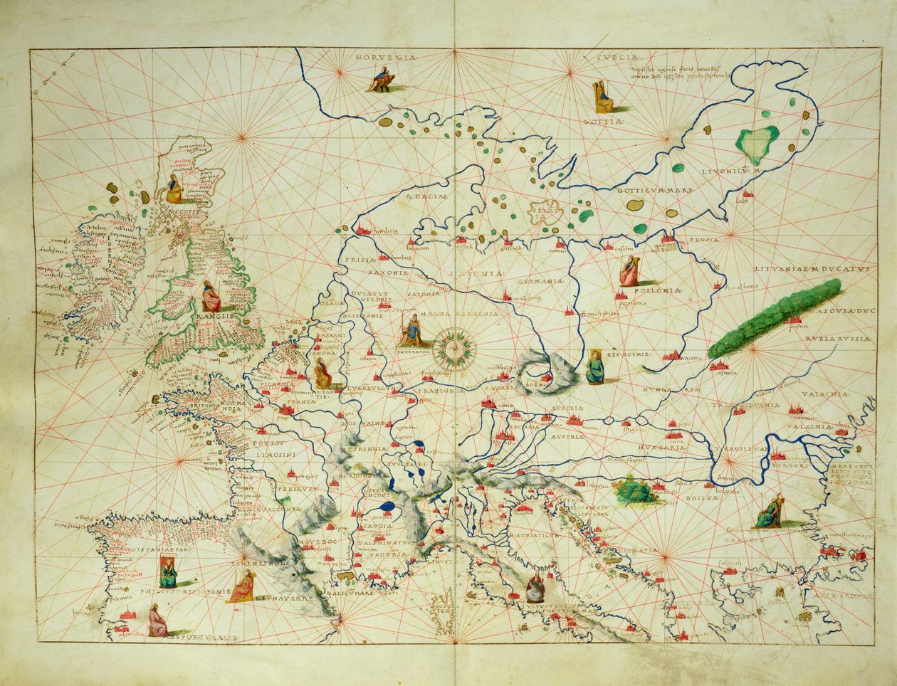 Het continent Europa, uit een wereldatlas in 33 kaarten, Venetië, 1 september 1553 door Battista Agnese