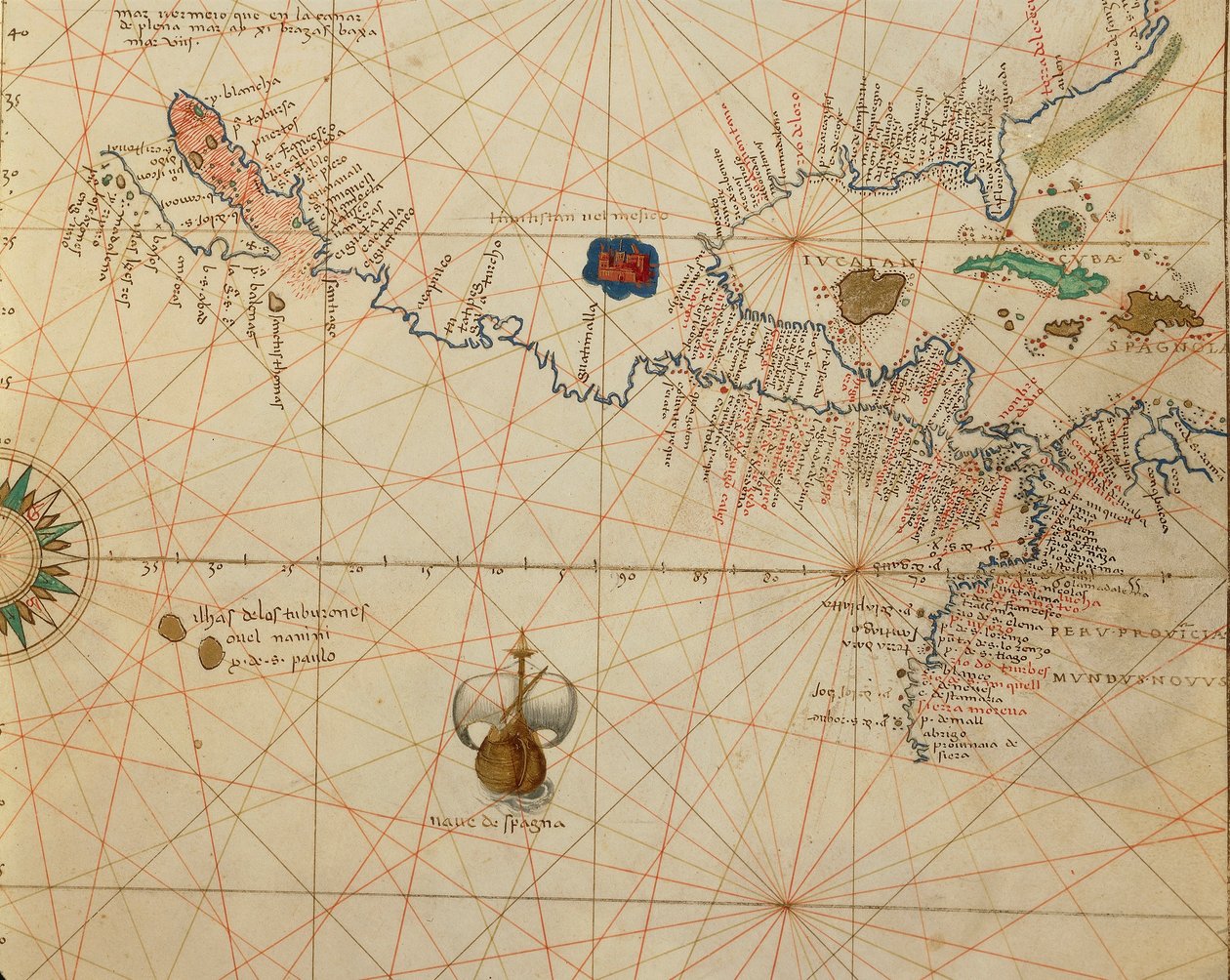 Afrika, Europa en deel van Amerika: Midden-Amerika, uit Atlas van de Wereld in drieëndertig Kaarten, door Battista Agnese door Battista Agnese