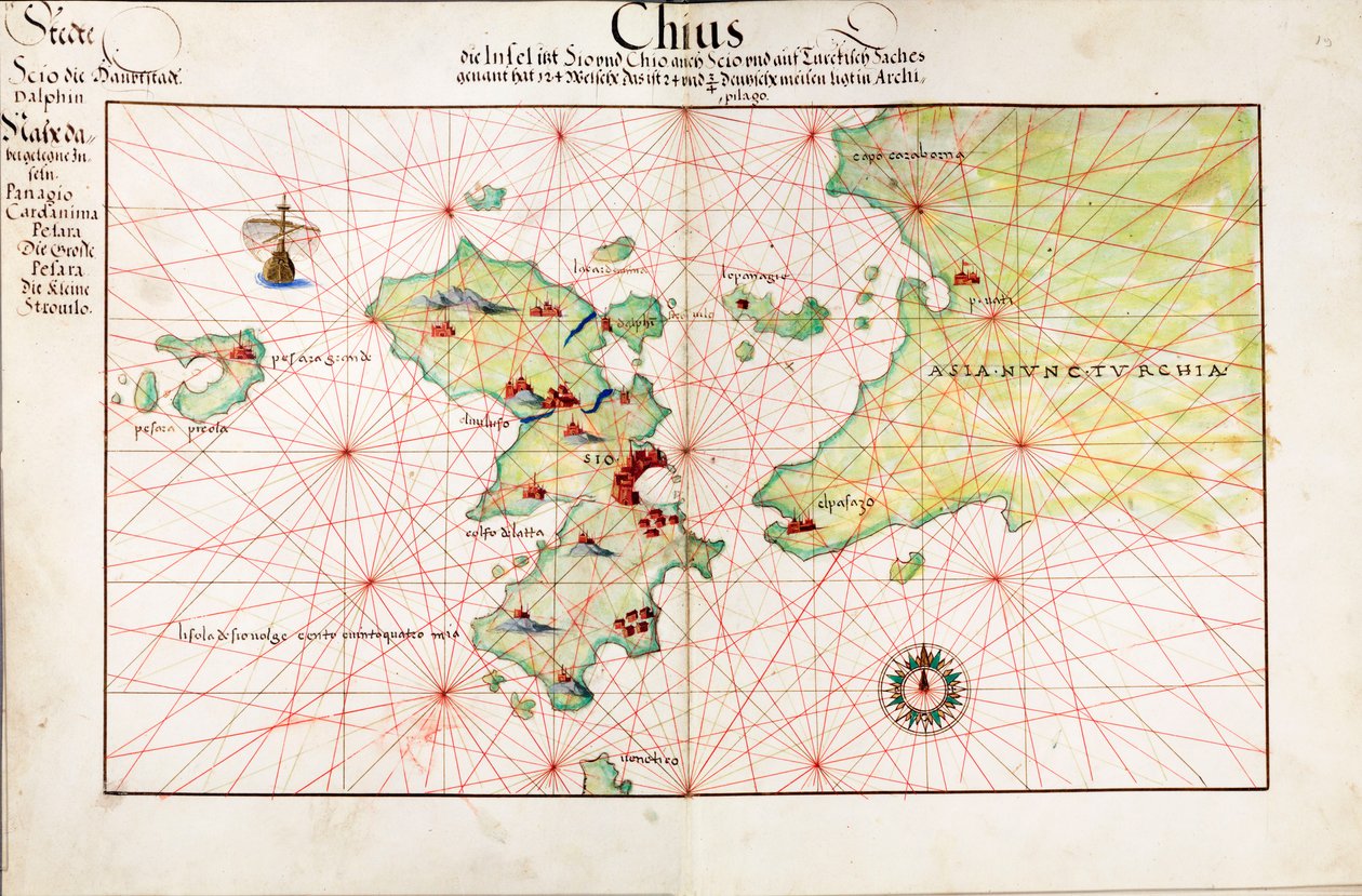 Kaart van Chius (Chios, Griekenland) door Battista Agnese