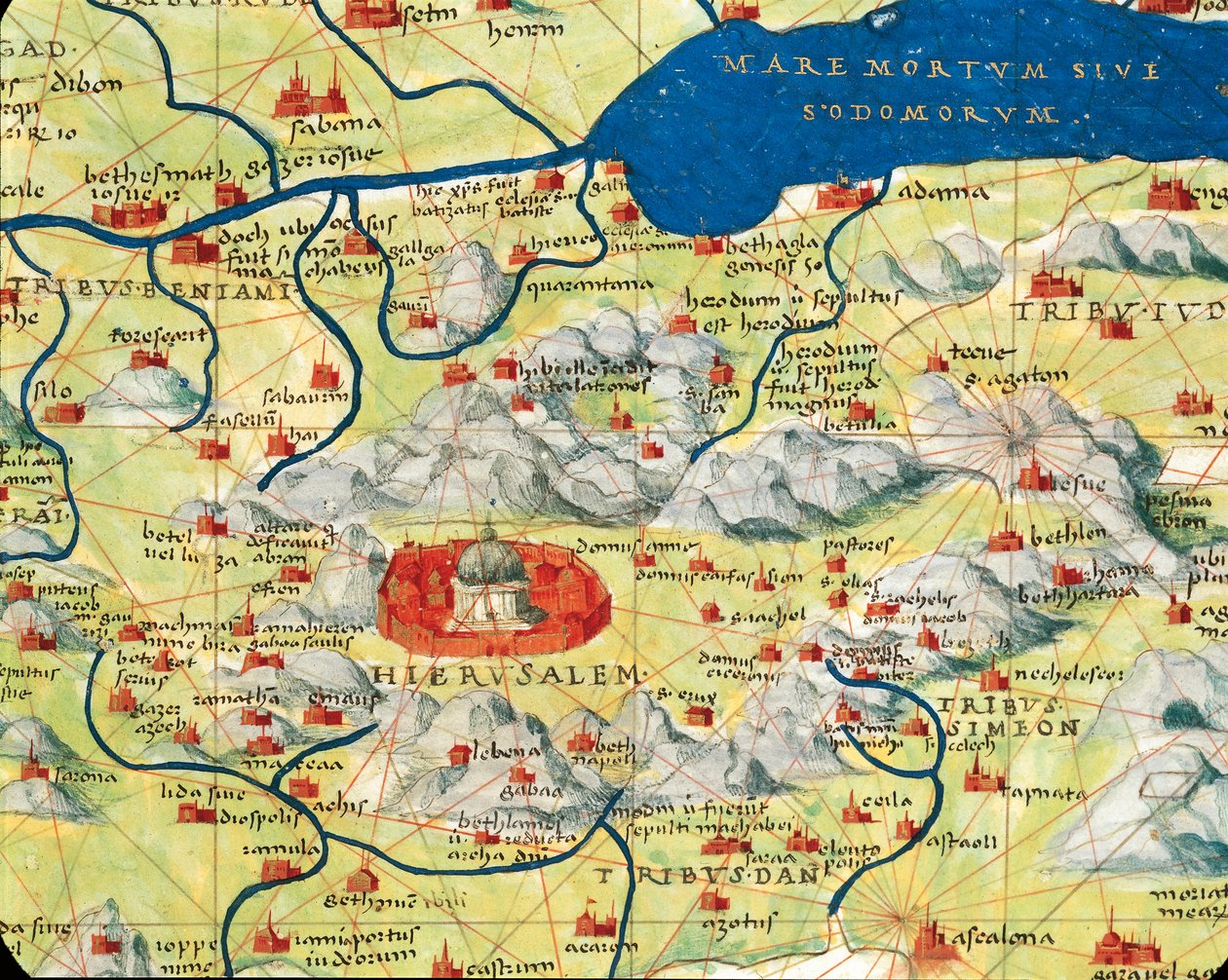 Heilig Land, Israël en Palestina: Jeruzalem en de Dode Zee, uit Atlas van de Wereld in drieëndertig Kaarten, door Battista Agnese door Battista Agnese