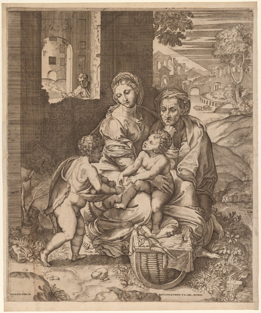 De Heilige Familie (La Perla) (naar Raphael) door Battista Angolo del Moro