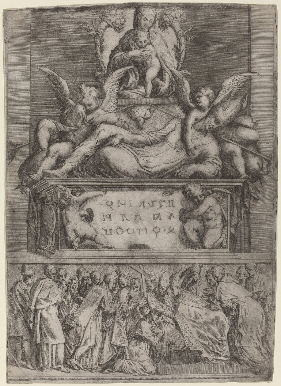 Graf van een Bisschop door Battista Angolo del Moro after Parmigianino