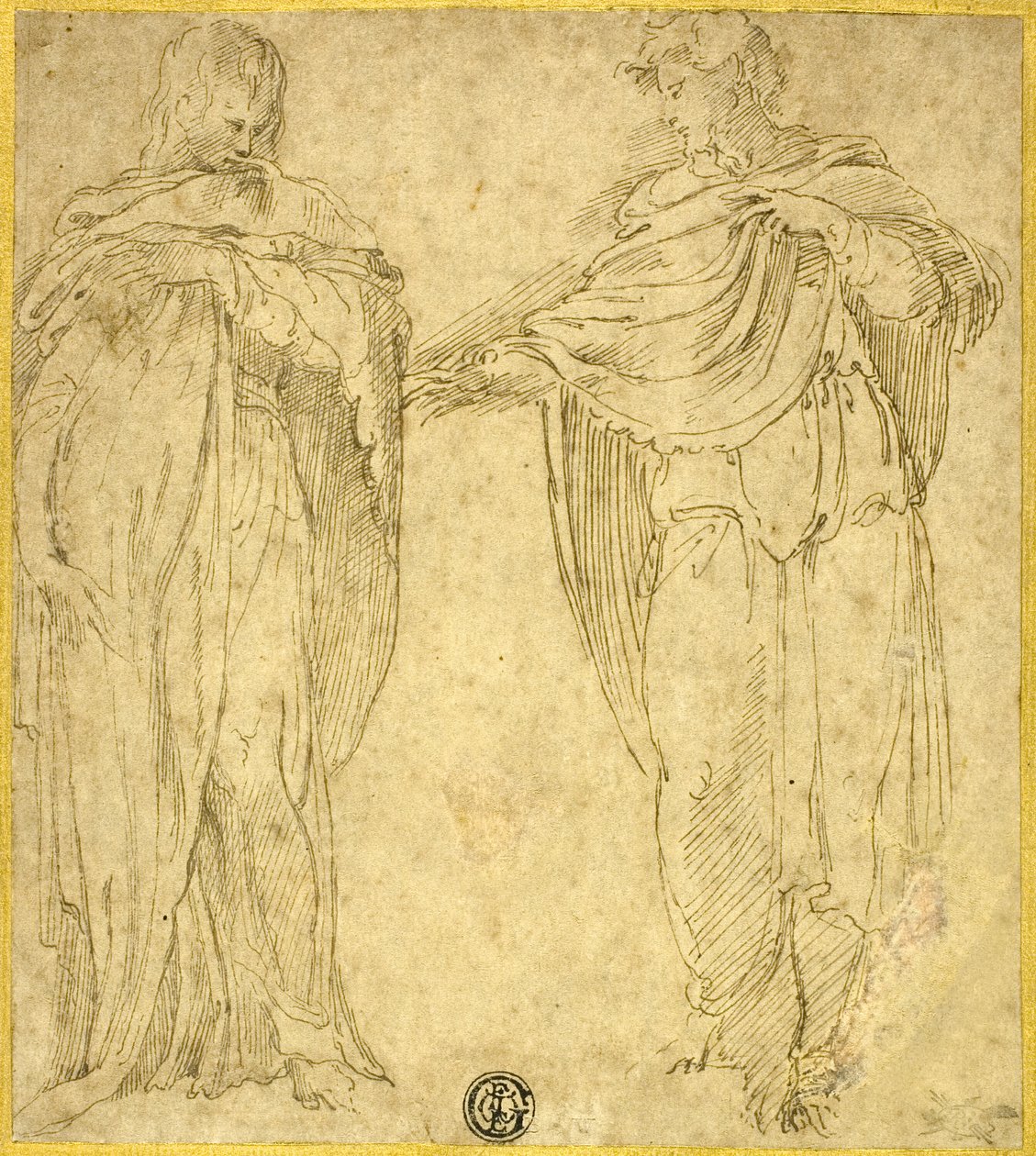 Twee staande gedrapeerde figuren (Sint Jan en de Magdalena) door Battista Franco