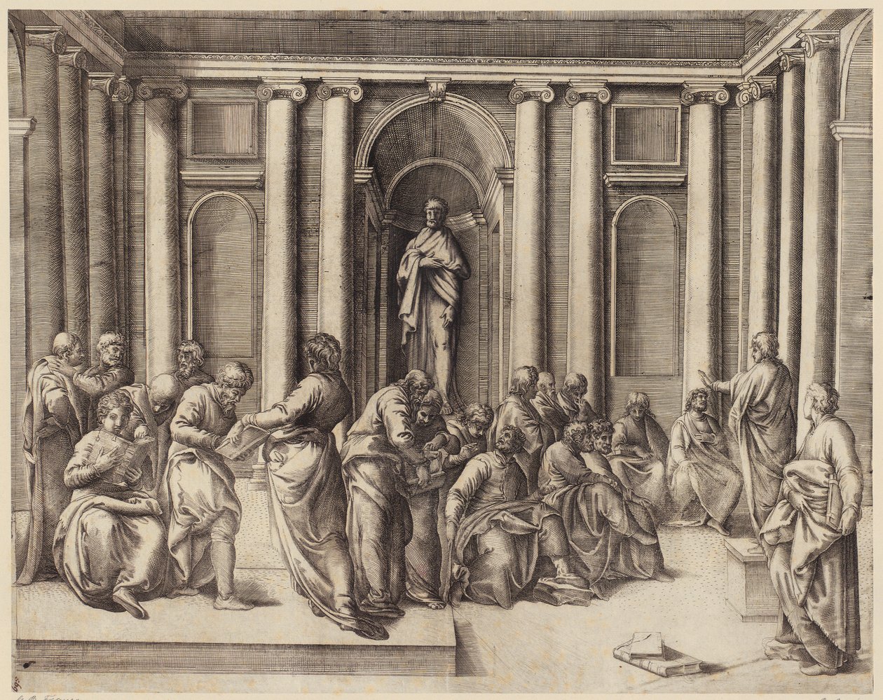 Zwölfjähriger Jesus diskutiert mit den Tempelgelehrten door Battista Franco