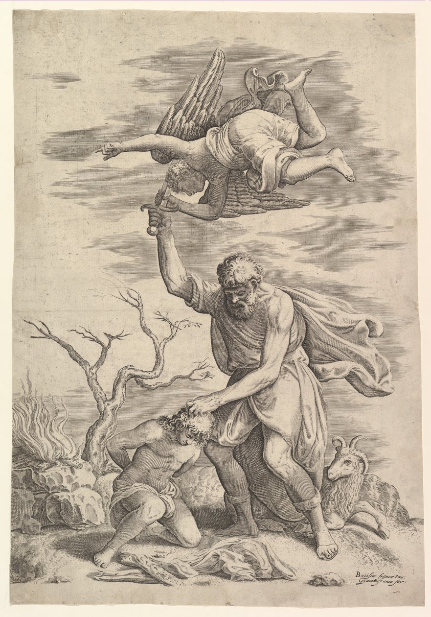 De Engel die de Arm van Abraham Tegenhoudt door Battista Franco Veneziano