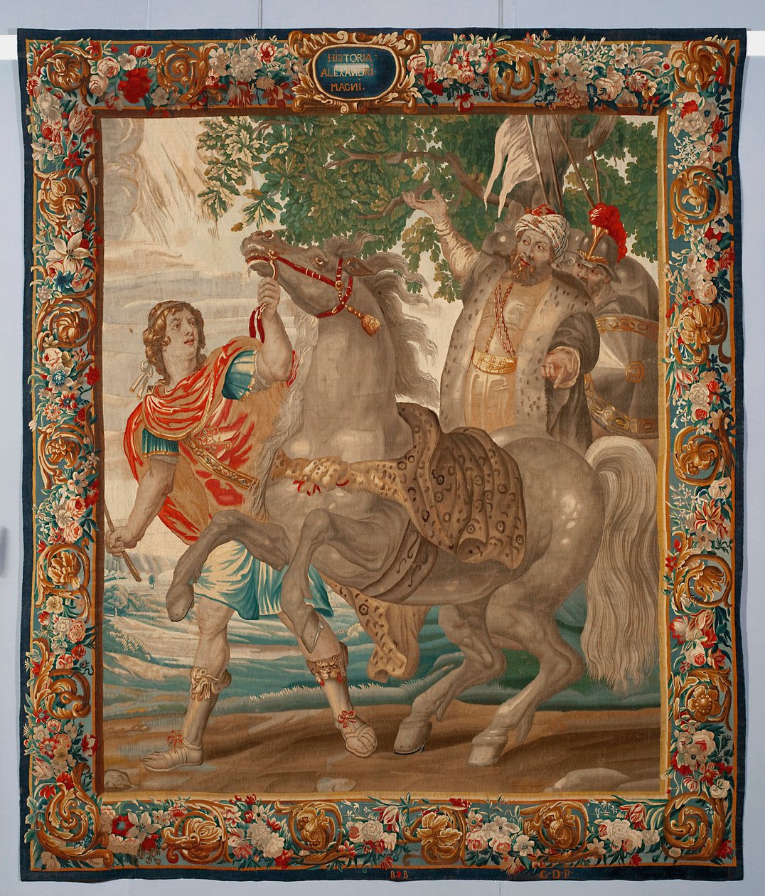 Koning Alexander de Grote temt het paard Bucephale. Wandtapijt gemaakt in de manufacturen van Brussel. 16e eeuw Genua, Musei di Strada Nuova door Belgian School