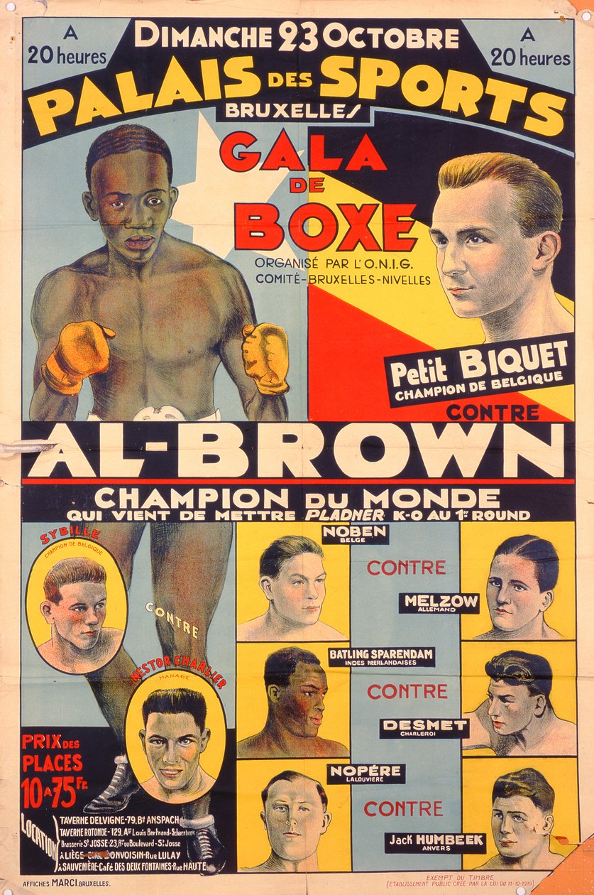 Poster die een boksgala in het Palais des Sports, Brussel aankondigt door Belgian School