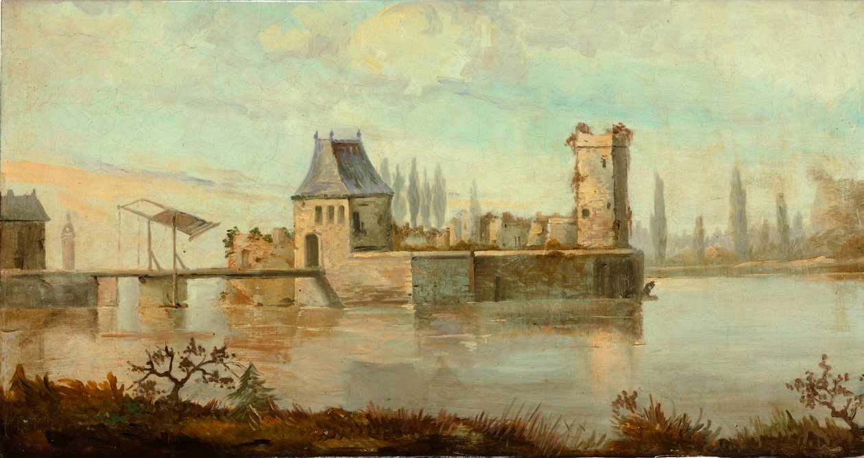 Tweede achterkamer achteraan, vergaderzaal, muurschilderingen met landelijke scènes in klassieke stijl, waarschijnlijk rond 1810, scène 6 door Belgian School