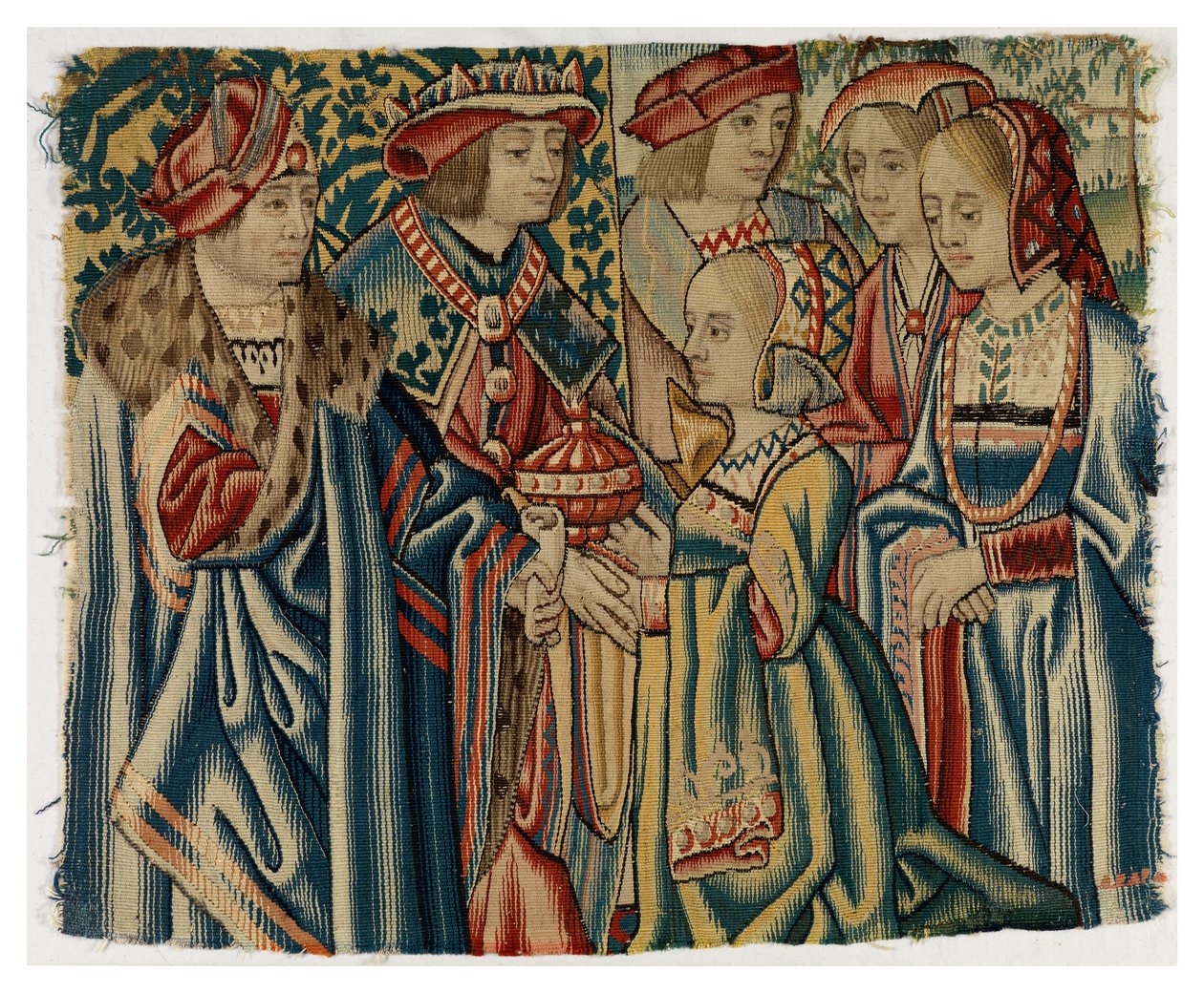 Tapijtfragment met het huwelijk van Lodewijk XII met Jeanne, dochter van Lodewijk XI, uit Brussel door Belgian School