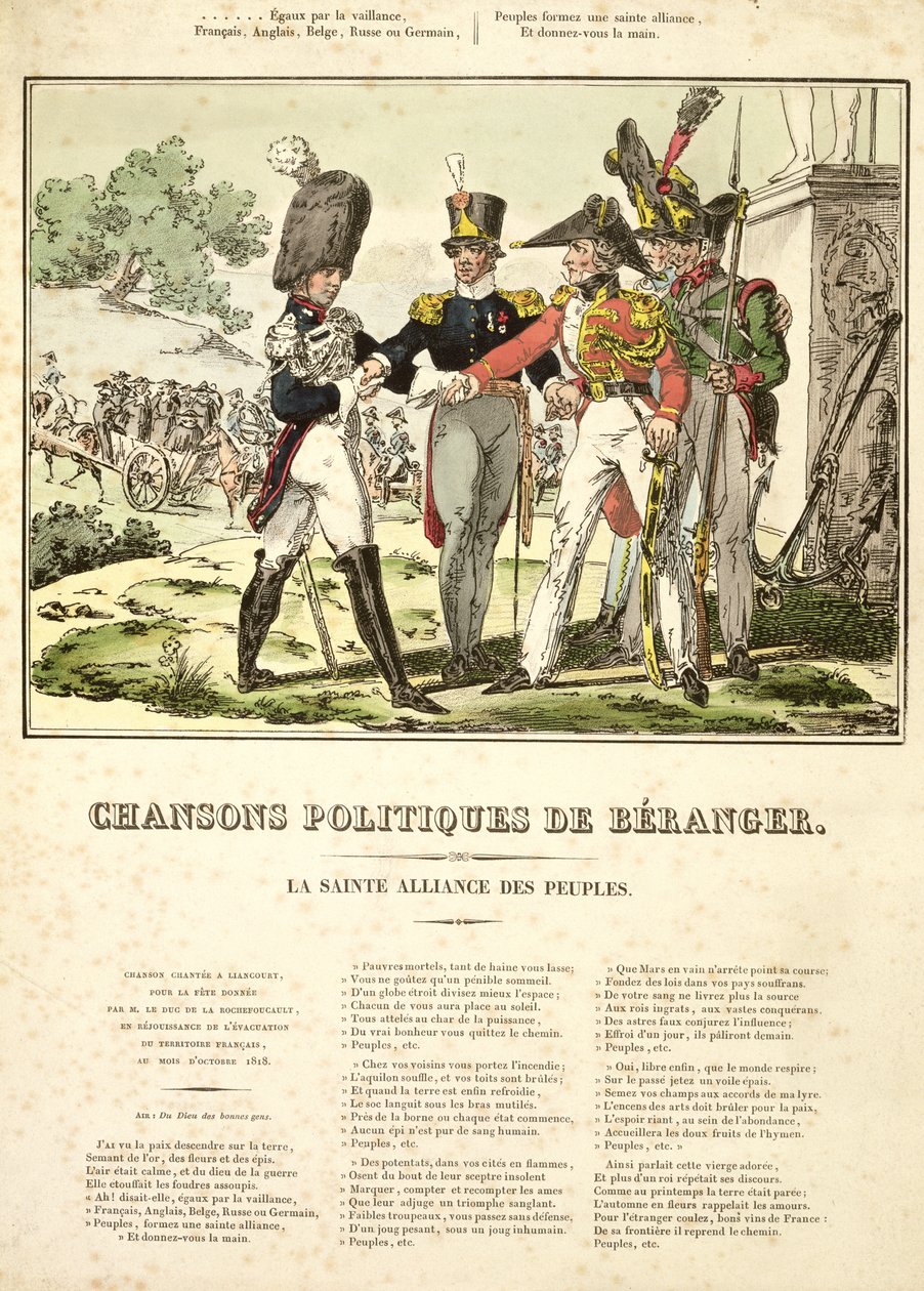 De Heilige Alliantie van de Naties, uit Chansons Politiques de Beranger, 1815-1818 door Belgian School