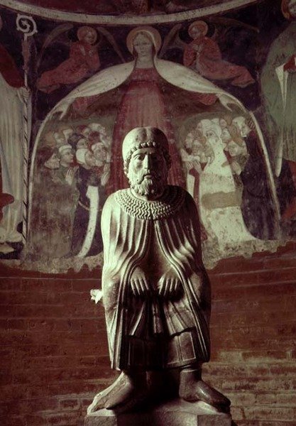 Januari, uit een standbeeldkalender van de Arbeid van de Maanden, c.1200 door Benedetto Antelami