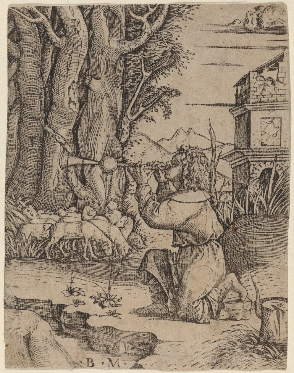 Herder met een Platerspiel door Benedetto Montagna