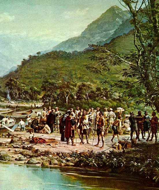 Martim Afonso in de Haven van Piacaguera (detail) door Benedito Calixto