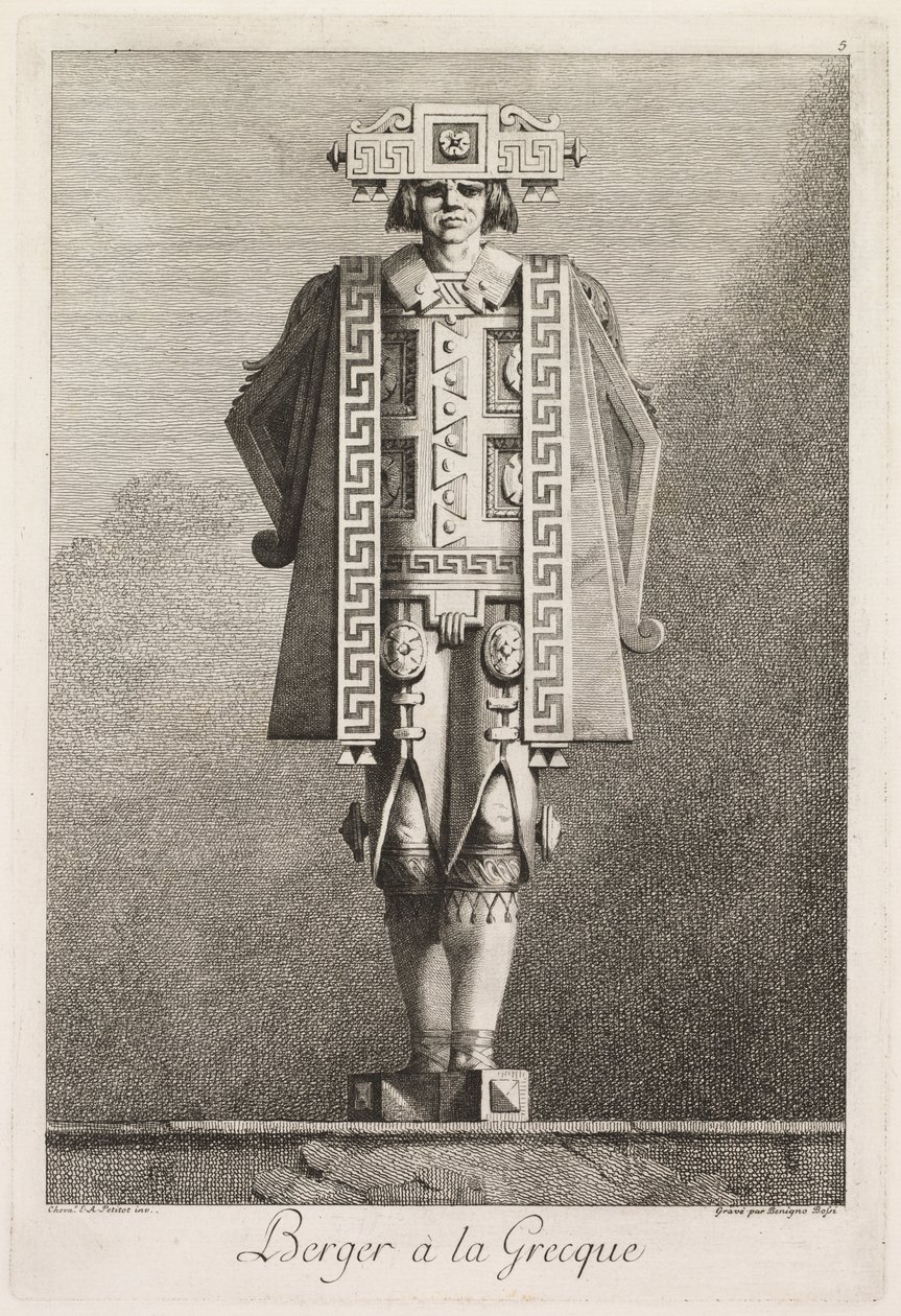 Mascarade à la Grecque: Berger à la Grecque (Plate 5) door Benigno Bossi
