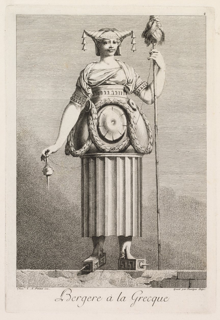 Mascarade à la Grecque: Bergère à la Grecque Plaat 4, 1771 door Benigno Bossi