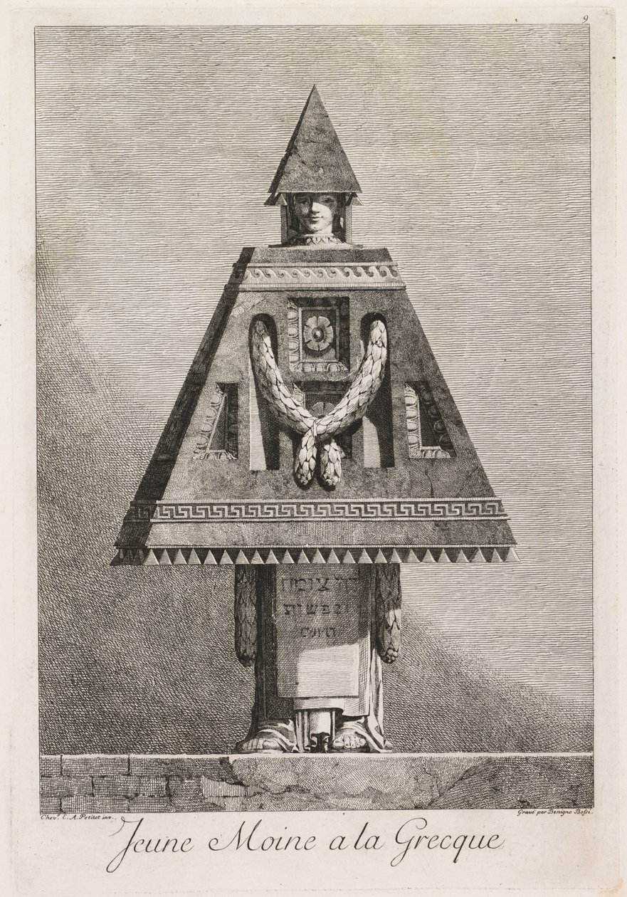Mascarade à la Grecque: Jeune moine à la Grecque (Plate 9) door Benigno Bossi