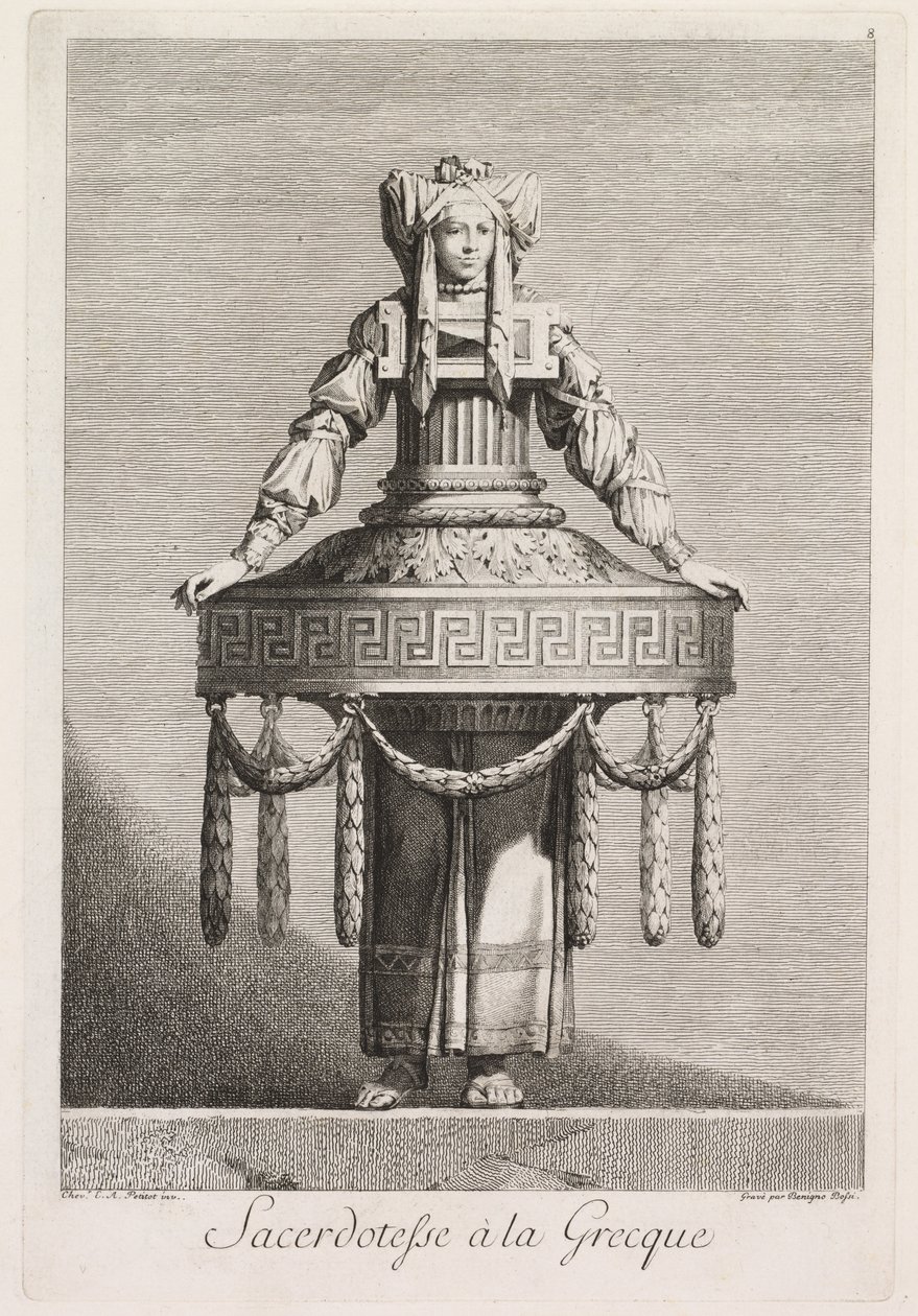 Mascarade à la Grecque: Sacerdotesse à la Grecque Plaat 8, 1771 door Benigno Bossi