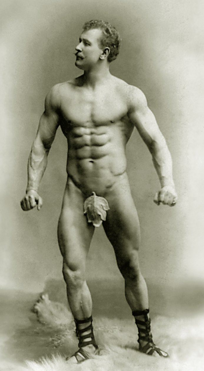 Eugen Sandow, in klassieke oude Grieks-Romeinse pose, ca. 1894 door Benjamin J. Falk