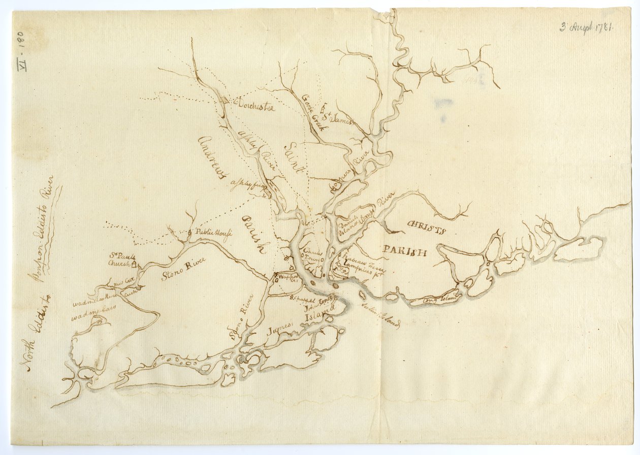 Kaart van Charleston, South Carolina, 3 augustus 1781 door Benjamin Lincoln