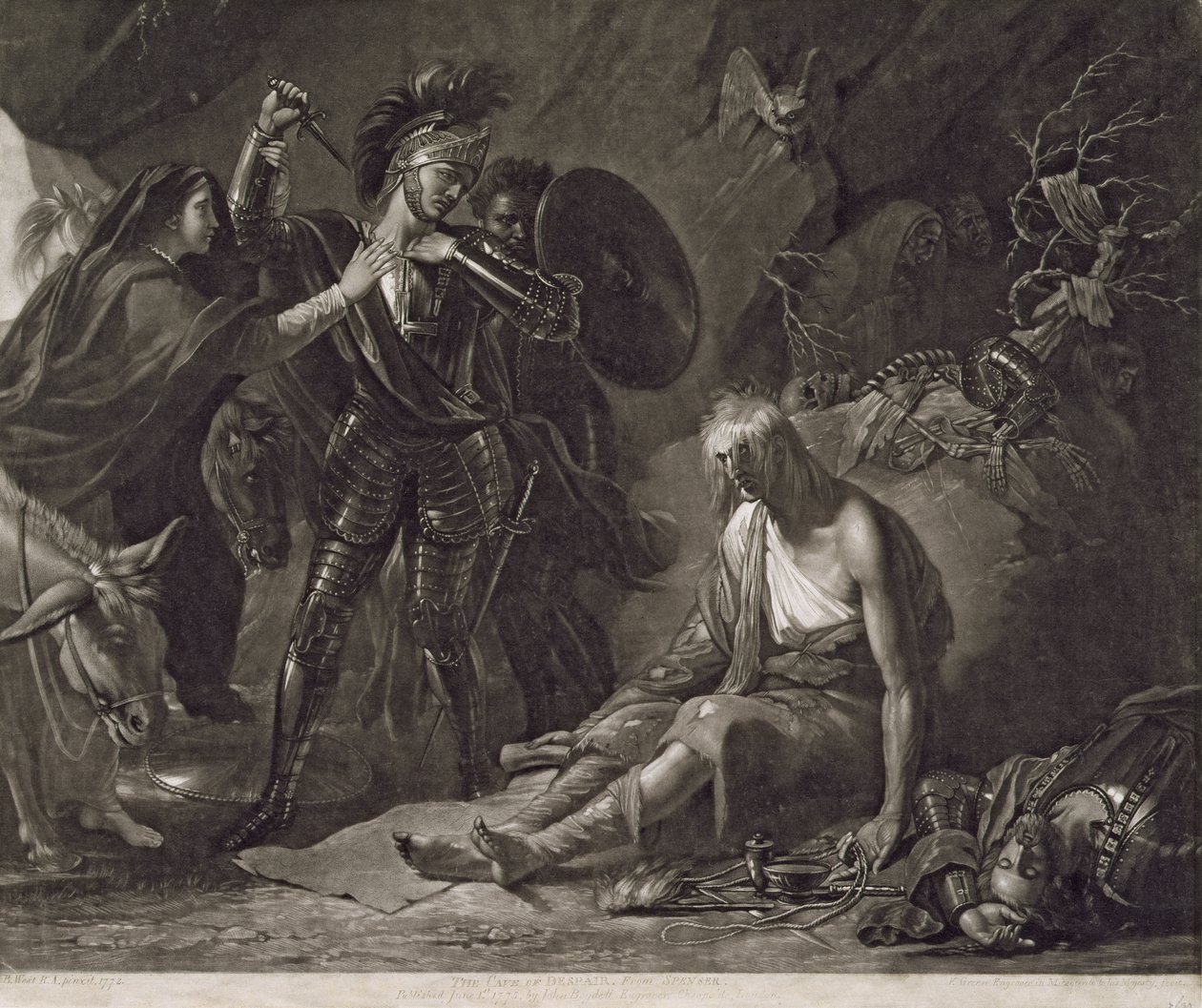 De Grot van Wanhoop, uit Spenser, gegraveerd door Valentine Green door Benjamin West