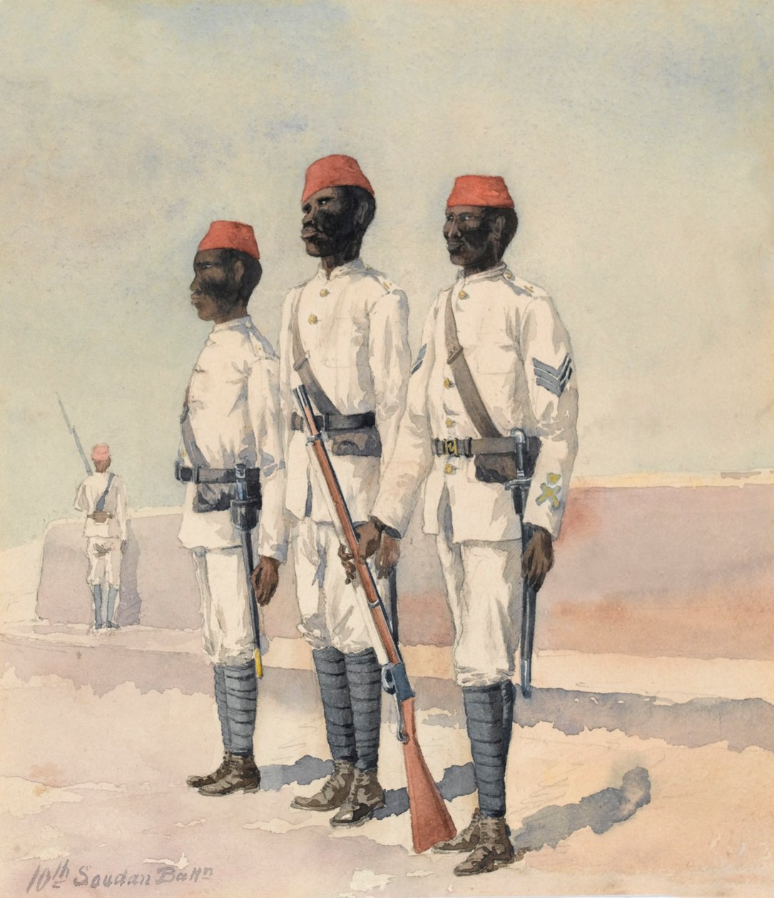 Sergeant en twee andere rangen van het 10e Soedanese bataljon, c.1889 (aquarel) door Benjamin Donisthorpe Alsop Donne
