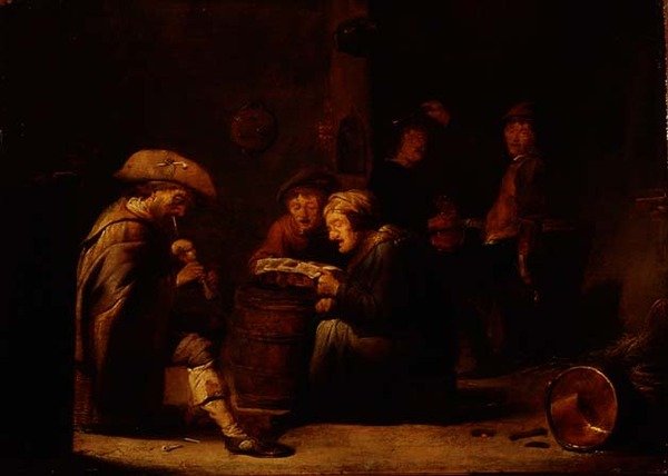 Taveerne interieur met twee zangers en een doedelzakspeler door Benjamin Gerritsz. Cuyp