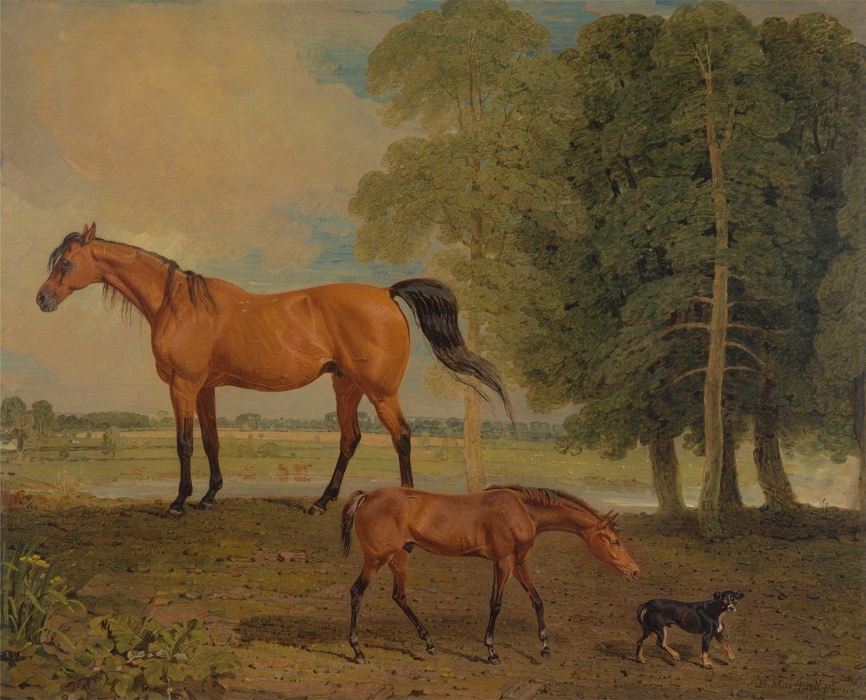 Fokmerrie met Veulen en een Terrier door Benjamin Marshall