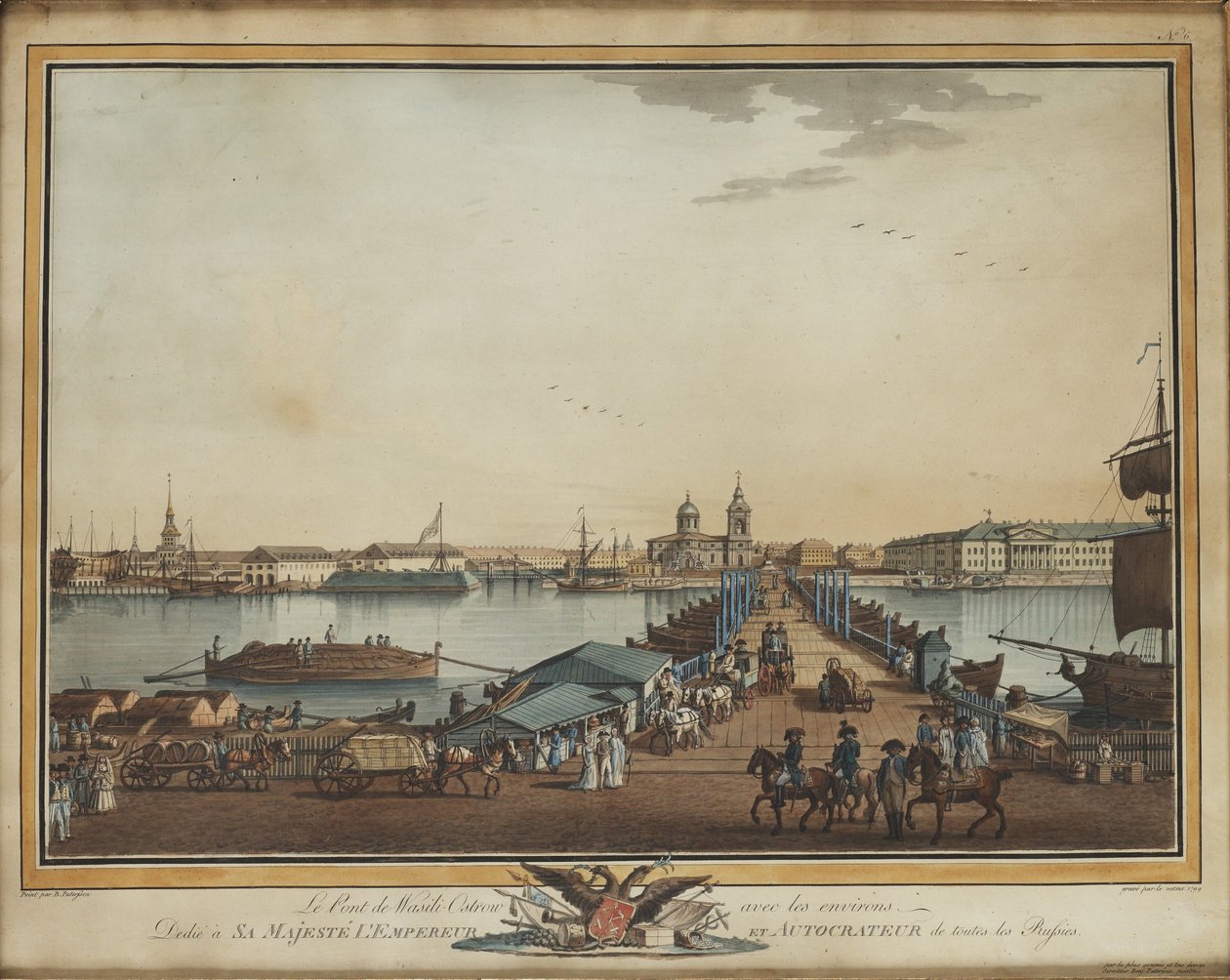 De Wisselbrug op het Vasilievsky-eiland, 1799 door Benjamin Paterssen